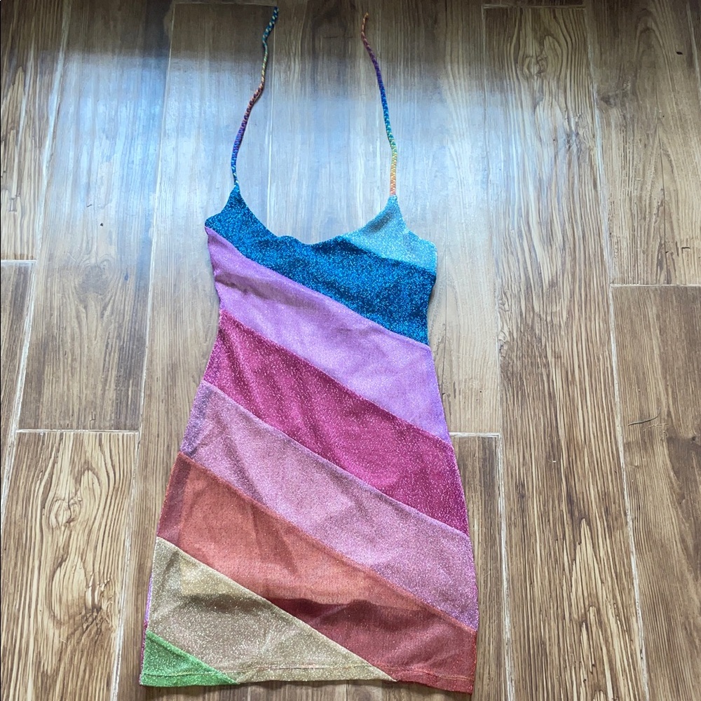 Kurt Geiger rainbow sparkly striped Dress